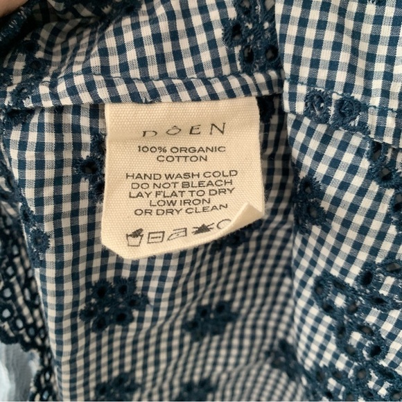 NWT Doen Franique Cotton Ruffle Eyelet Long Sleeve Dress Azure Paris Gingham - Picture 12 of 14